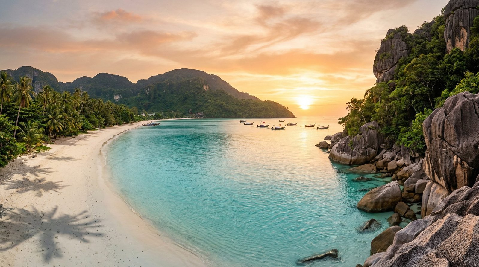 Crystal Bay wide panoramic view with granite boulders and clear water