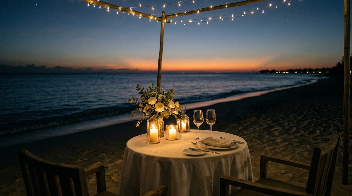 Candlelit dinner atmosphere at Crystal Bay